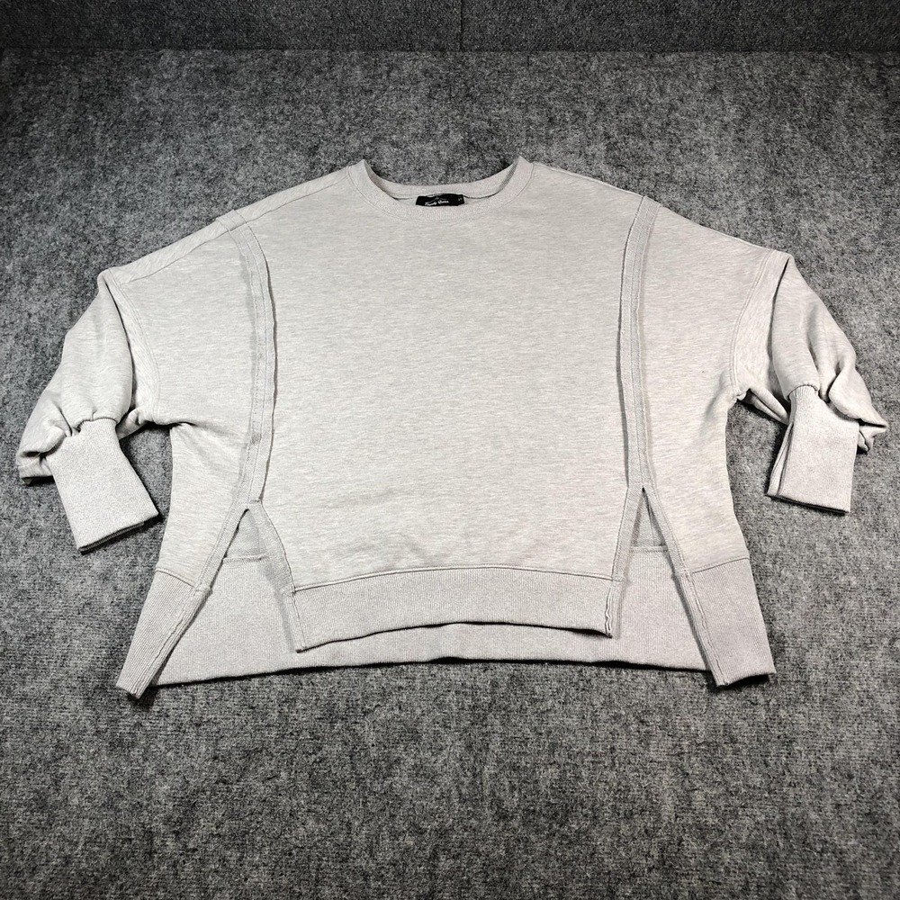 Trendy Queen Sweatshirt Womens Small Gray Exposed Seam Split Hem Long Sleeve